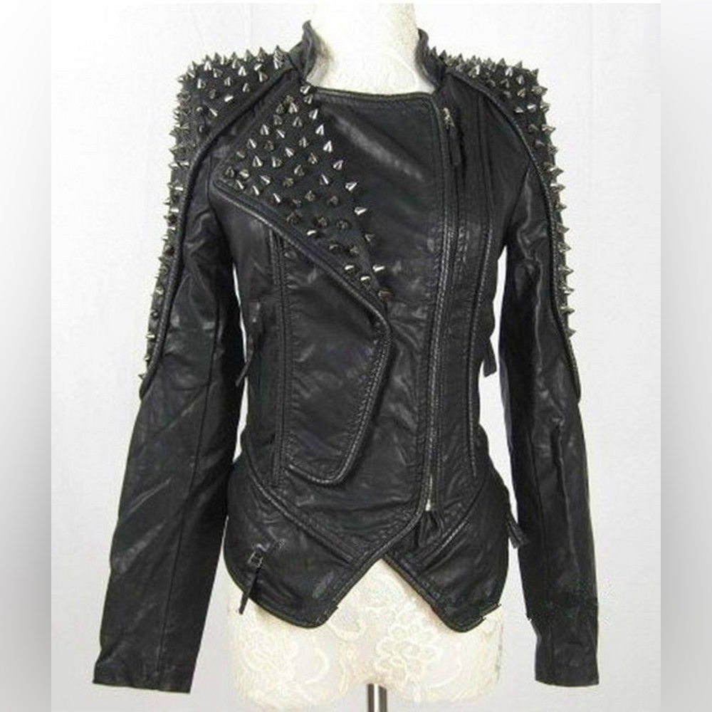 Studded Black Leather Biker Jacket
